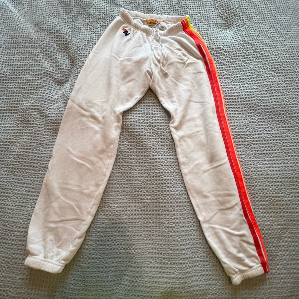 Aviator Nation 4 Stripe Sweatpants in White/Neon - Picture 2 of 4